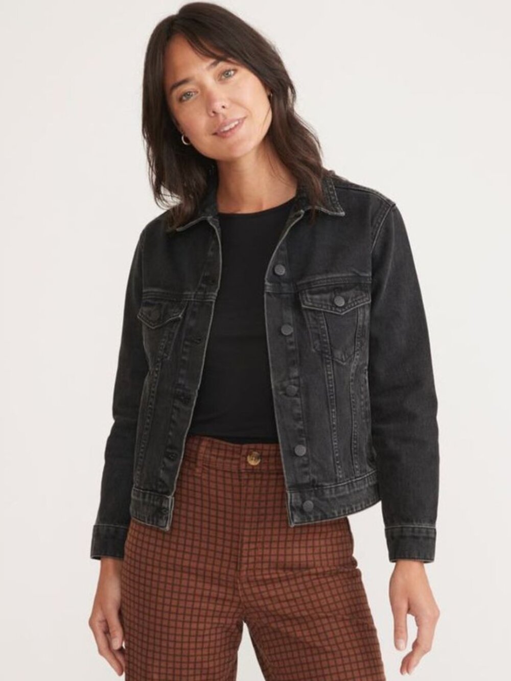 Marine Layer Oversized Boxy Denim Jacket XS Washed Black Cotton
